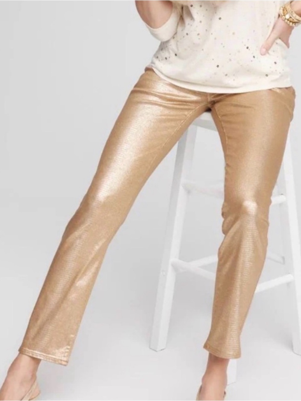 Chico’s Women’s Metallic Gold Slim Platinum Women's Pants 00